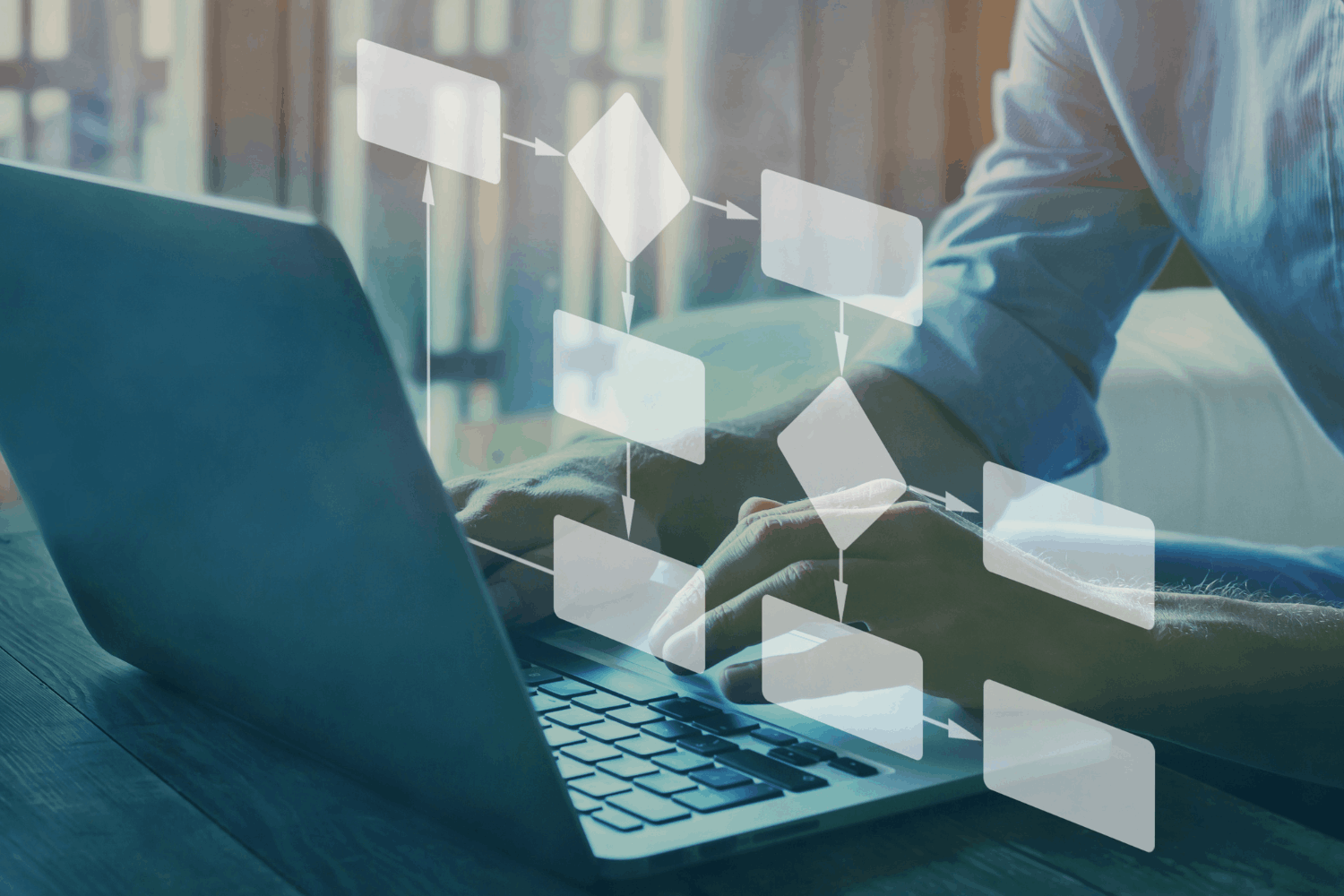 Digitale Workflow-Grafik zeigt, wie Unternehmen Prozesse digitalisieren und Abläufe automatisieren.