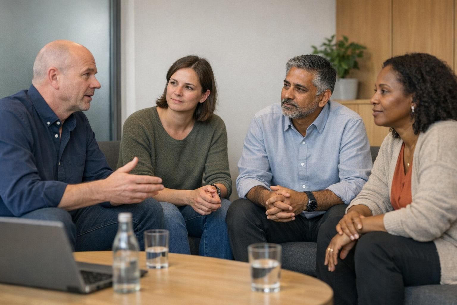 Team diskutiert Softwarearchitektur, Governance und Modernisierung eines Anwendungssystems.