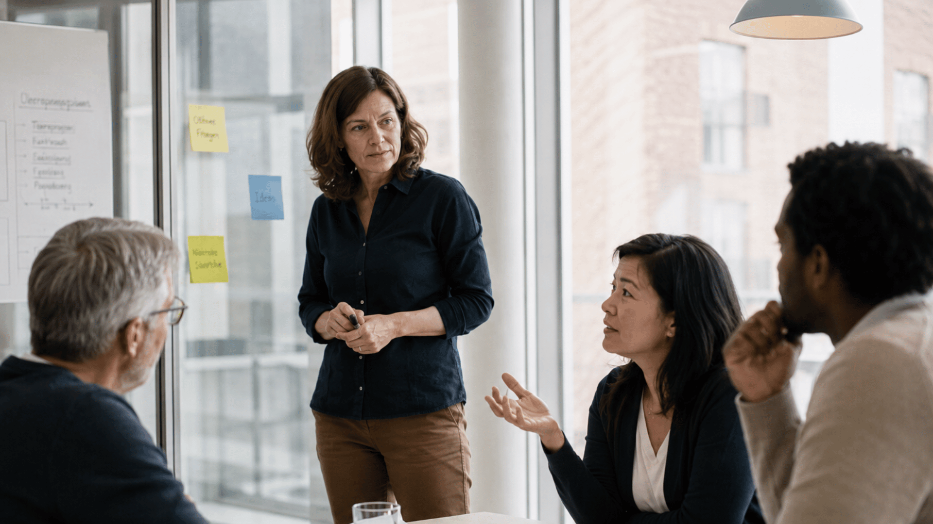 Team bespricht die Umsetzung einer organisatorischen Veränderung im Rahmen von Change Management