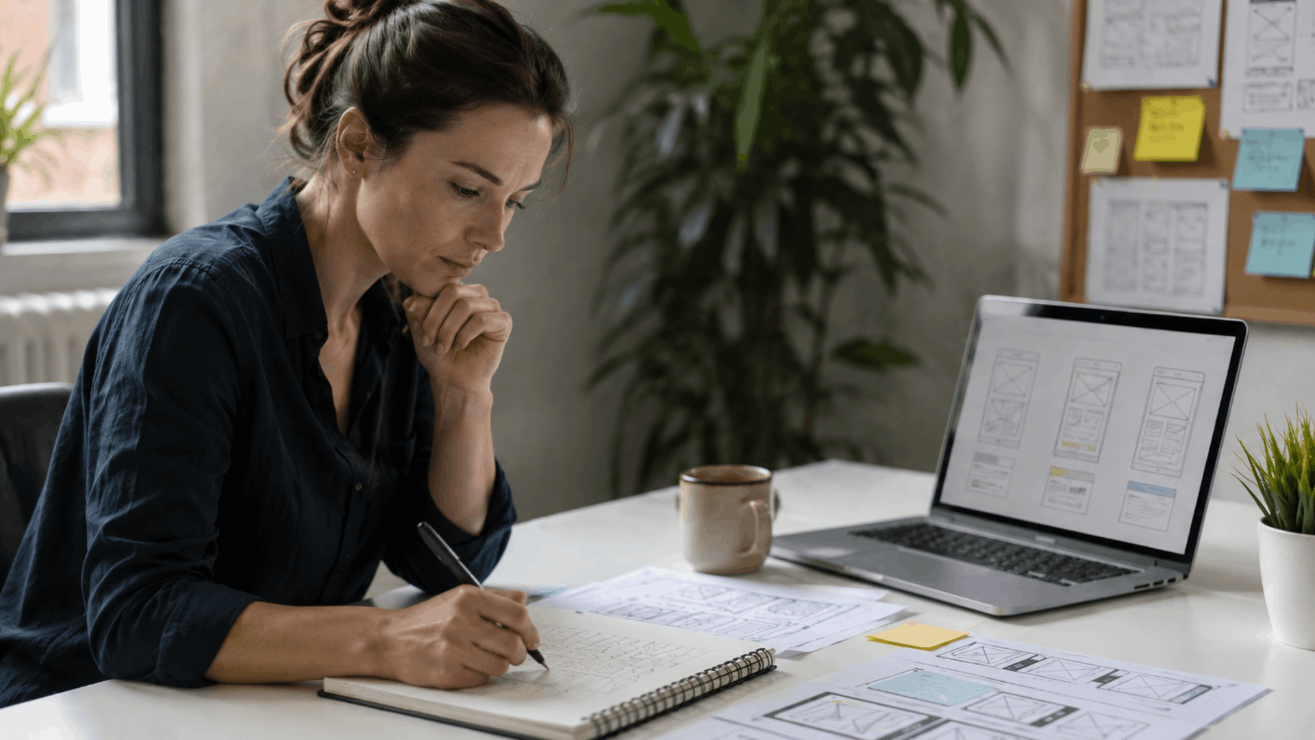 UX Designerin entwickelt Wireframes und Interaktionsabläufe UX Designerin entwickelt Wireframes und Interaktionsabläufe für ein digitales Produkt