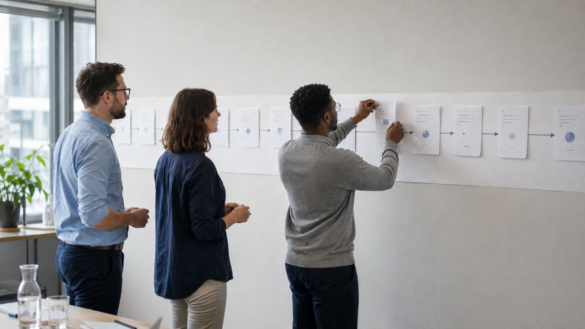 Team analysiert die User Experience eines Nutzungsvorgangs über mehrere Berührungspunkte